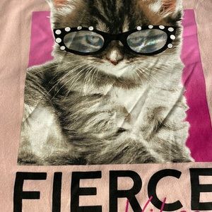 Girls short sleeve cotton T-shirt with cat Screen print